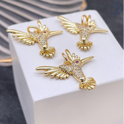 Подвеска колибри цирконы, цвет золото 19х22 мм 