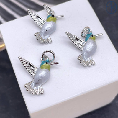 Подвеска колибри, цвет серебро 14 мм