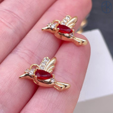 Подвеска колибри красный циркон, цвет золото 19х22 мм 