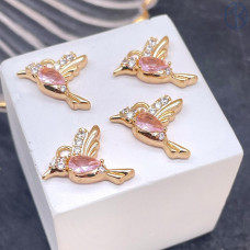 Подвеска колибри розовый циркон, цвет золото 19х22 мм 