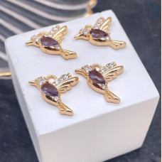 Подвеска колибри сиреневый циркон, цвет золото 19х22 мм 