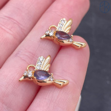 Подвеска колибри сиреневый циркон, цвет золото 19х22 мм 
