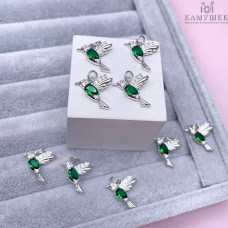 Подвеска колибри зеленый циркон, цвет серебро 16х16 мм