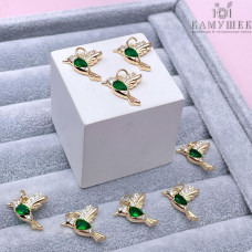 Подвеска колибри зеленый циркон, цвет золото 16х16 мм 