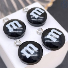 Подвеска конфета черная M&M's, цвет серебро 14 мм