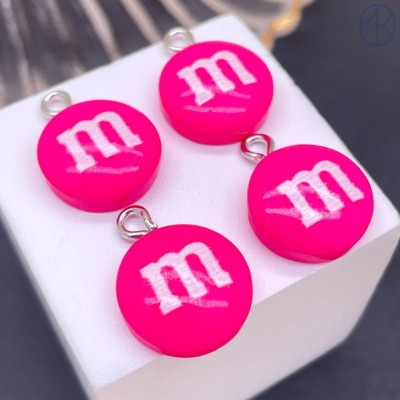 Подвеска конфета фуксия M&M's, цвет серебро 14 мм