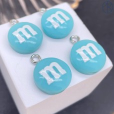 Подвеска конфета голубая M&M's, цвет серебро 14 мм