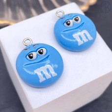 Подвеска конфета голубая M&M's, цвет серебро 19 мм
