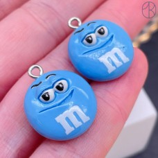 Подвеска конфета голубая M&M's, цвет серебро 19 мм