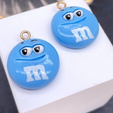 Подвеска конфета голубая M&M's, цвет золото 19 мм