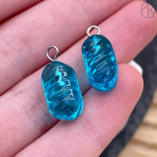 Подвеска конфета карамель голубая, цвет серебро ~ 14 мм