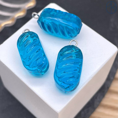 Подвеска конфета карамель голубая, цвет серебро ~ 19 мм