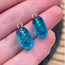 Подвеска конфета карамель голубая, цвет золото ~ 14 мм