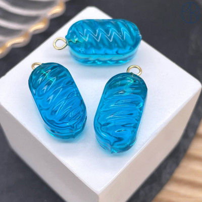 Подвеска конфета карамель голубая, цвет золото ~ 19 мм