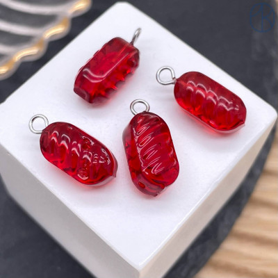 Подвеска конфета карамель красная, цвет серебро ~ 14 мм