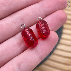 Подвеска конфета карамель красная, цвет серебро ~ 14 мм