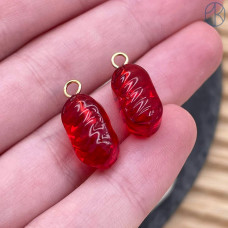 Подвеска конфета карамель красная, цвет золото ~ 14 мм