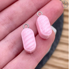 Подвеска конфета карамель розовая, цвет серебро ~ 14 мм