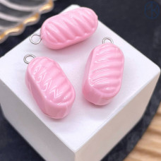 Подвеска конфета карамель розовая, цвет серебро ~ 19 мм