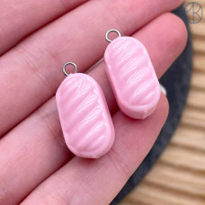 Подвеска конфета карамель розовая, цвет серебро ~ 19 мм