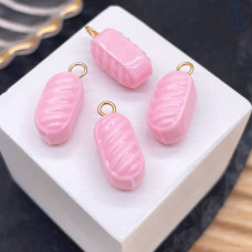 Подвеска конфета карамель розовая, цвет золото ~ 14 мм