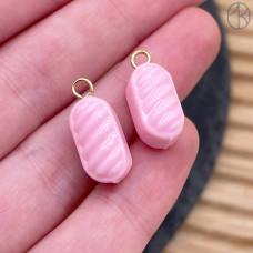 Подвеска конфета карамель розовая, цвет золото ~ 14 мм