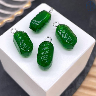 Подвеска конфета карамель темно-зеленая, цвет серебро ~ 14 мм