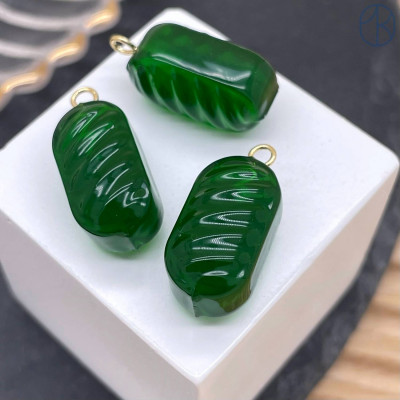 Подвеска конфета карамель темно-зеленая, цвет золото ~ 19 мм