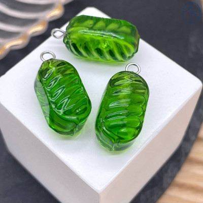 Подвеска конфета карамель зеленая, цвет серебро ~ 19 мм