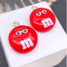 Подвеска конфета красная M&M's, цвет серебро 19 мм