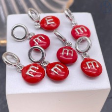 Подвеска конфета красная M&M's, цвет серебро 8 мм