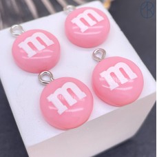 Подвеска конфета розовая M&M's, цвет серебро 14 мм