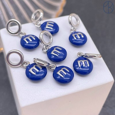 Подвеска конфета синяя M&M's, цвет серебро 8 мм