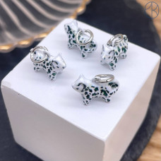 Подвеска кошка эмаль, цвет серебро 14 мм