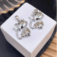 Подвеска кот цирконы, цвет серебро 20 мм Подвеска кот цирконы, цвет серебро 20 мм