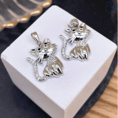 Подвеска кот цирконы, цвет серебро 20 мм 