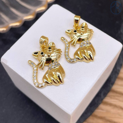 Подвеска кот цирконы, цвет золото 20 мм 