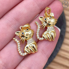 Подвеска кот цирконы, цвет золото 20 мм Подвеска кот цирконы, цвет золото 20 мм