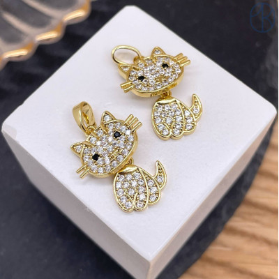 Подвеска кот цирконы, цвет золото 20 мм 