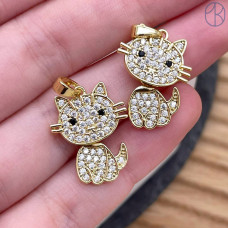 Подвеска кот цирконы, цвет золото 20 мм Подвеска кот цирконы, цвет золото 20 мм