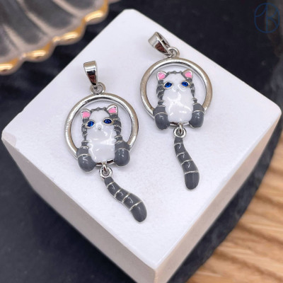 Подвеска кот, цвет серебро 10 мм 