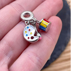 Подвеска краски, кисть и непроливайка, цвет серебро 14 мм 