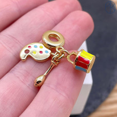 Подвеска краски, кисть и непроливайка, цвет золото 14 мм 