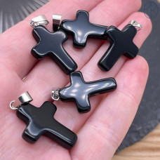 Подвеска крест Агат черный, цвет серебро 26х18 мм