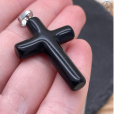 Подвеска крест агат черный, цвет серебро 40х28 мм