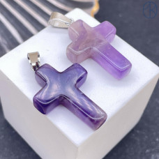 Подвеска крест Аметист, цвет серебро 26х18 мм