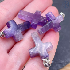 Подвеска крест Аметист, цвет серебро 26х18 мм