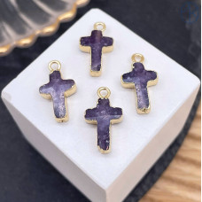 Подвеска крест аметист, цвет золото 14х10 мм
