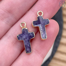 Подвеска крест аметист, цвет золото 14х10 мм