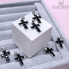 Подвеска крест черные цирконы, цвет серебро 20х13 мм